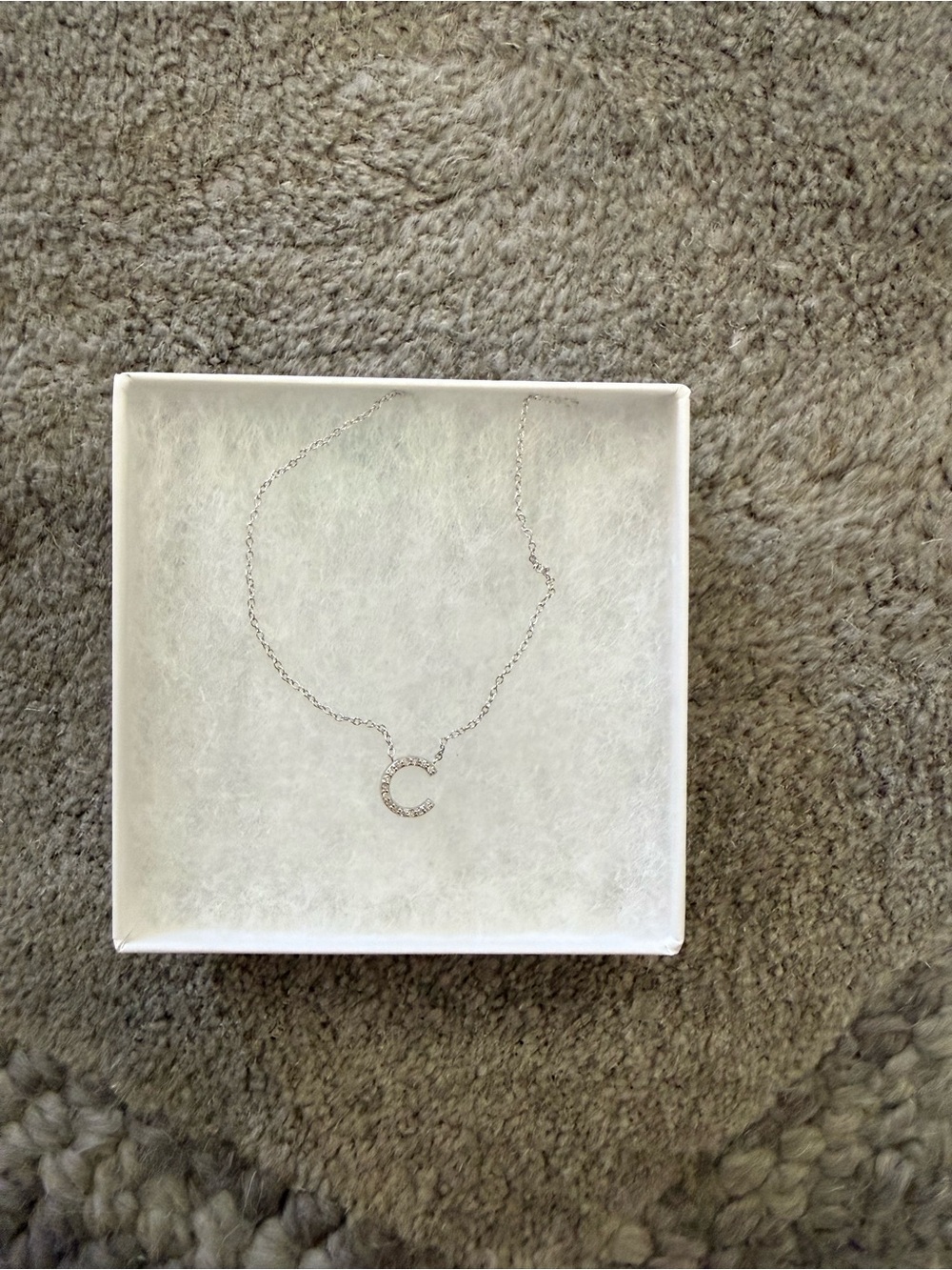Dainty Silver 'C' Initial Necklace - Sparkling CZ Pendant